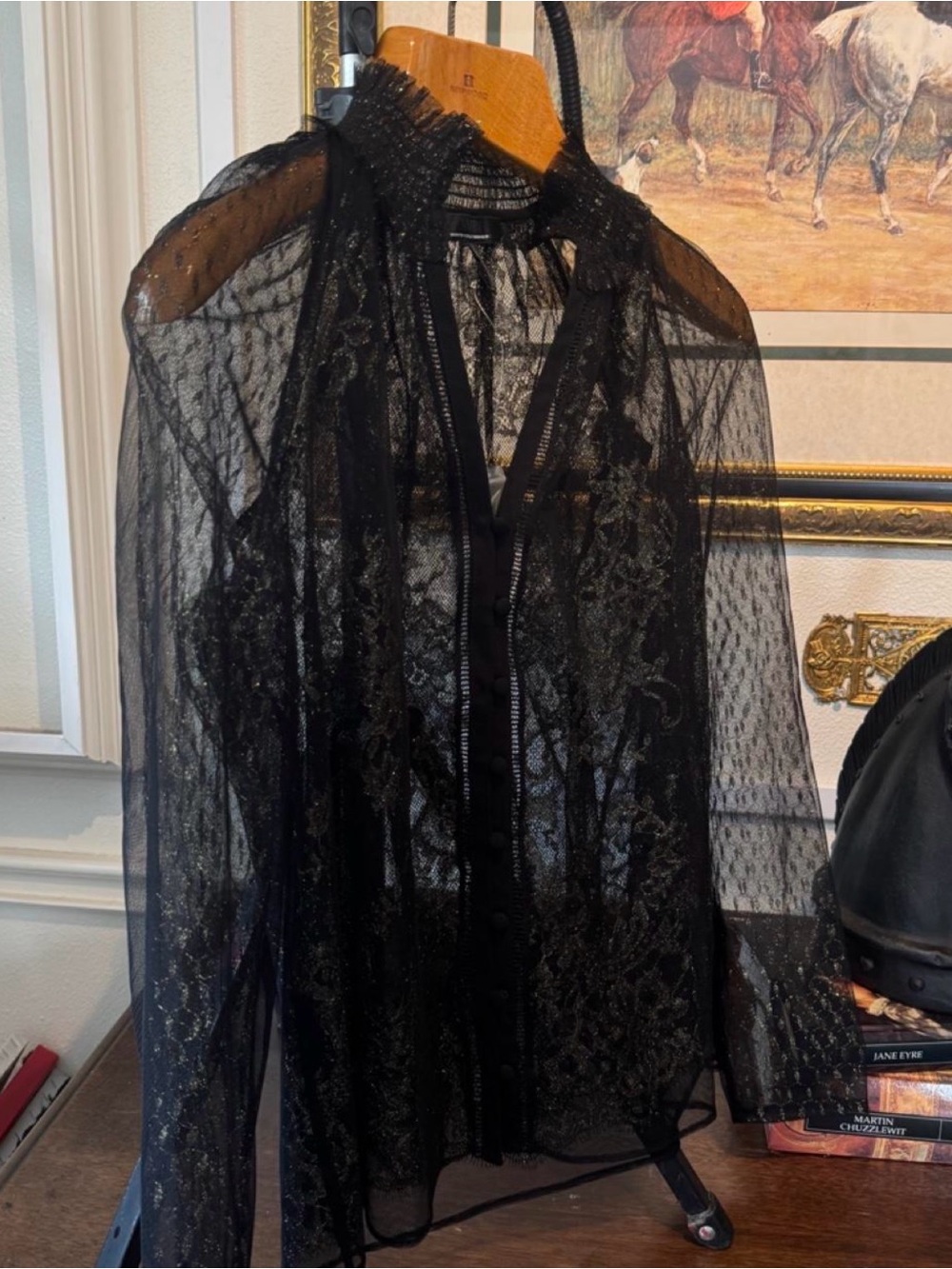White House Black Market whbm Black lace blouse NWT New 4 S10